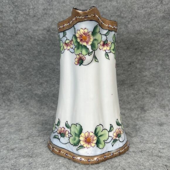 ANTIQ NIPPON Hand Painted Pitcher 7.5" Floral/Raised Beaded Detail 1920s Japan - Picture 2 of 12